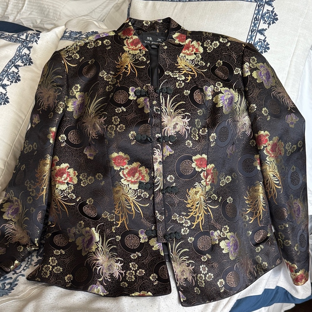 Vintage Asian brocade mandarin collar side slit’s reversible cocktail jacket - Picture 3 of 15